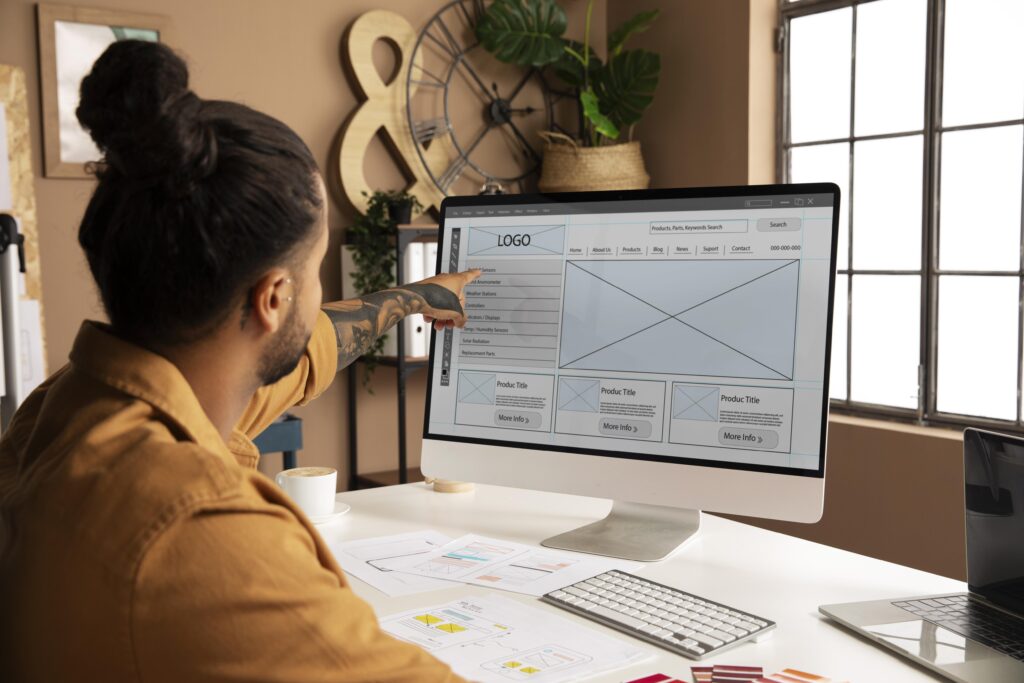 Profesional evaluando la estructura y presentación de un sitio web existente.